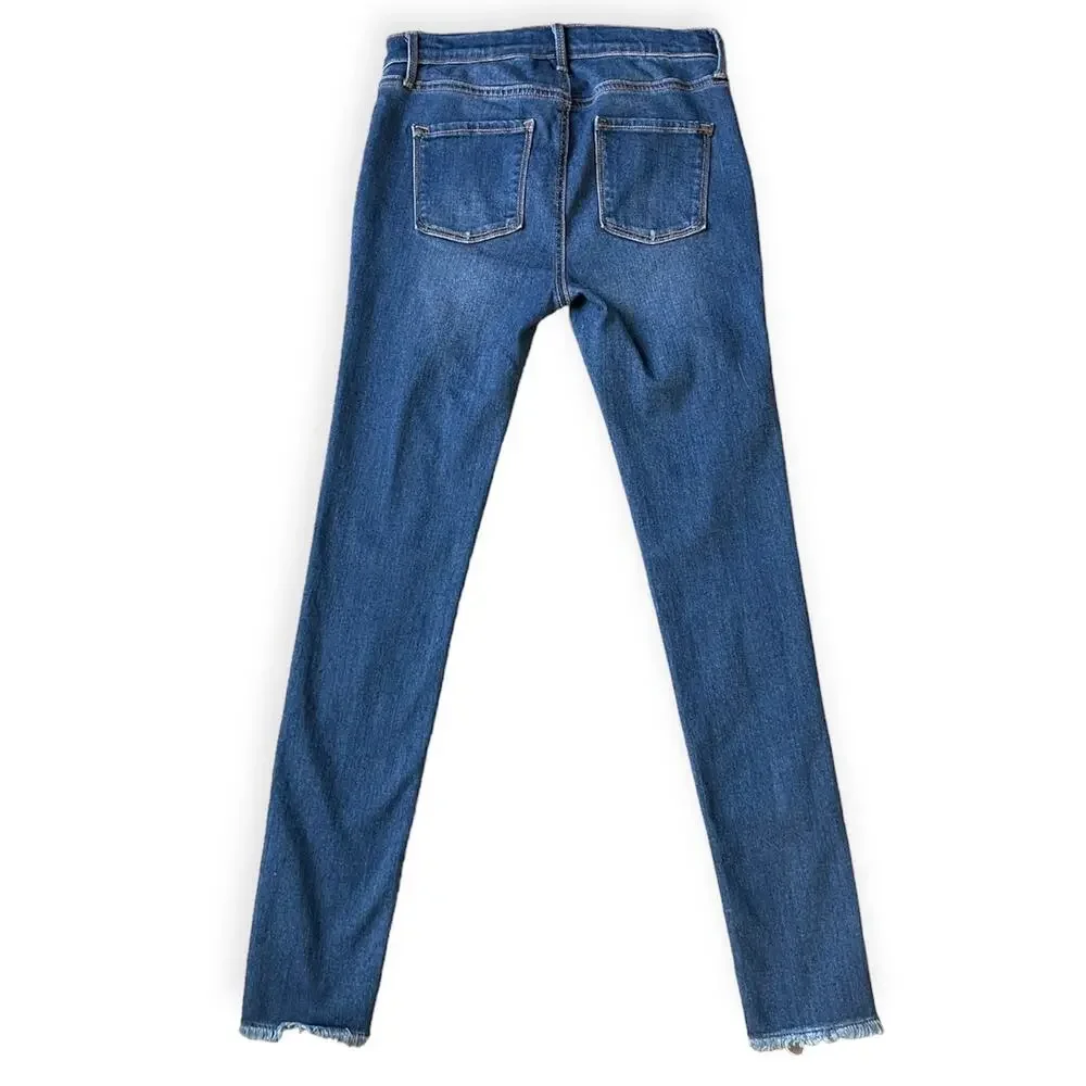 Girls 14 Old Navy Ballerina Dark Distressed Stretch Jeggings Jeans Frayed Hem